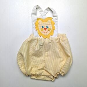 Vintage Nannette Sunsuit Baby Size 12m Yellow Lion Bubble Romper